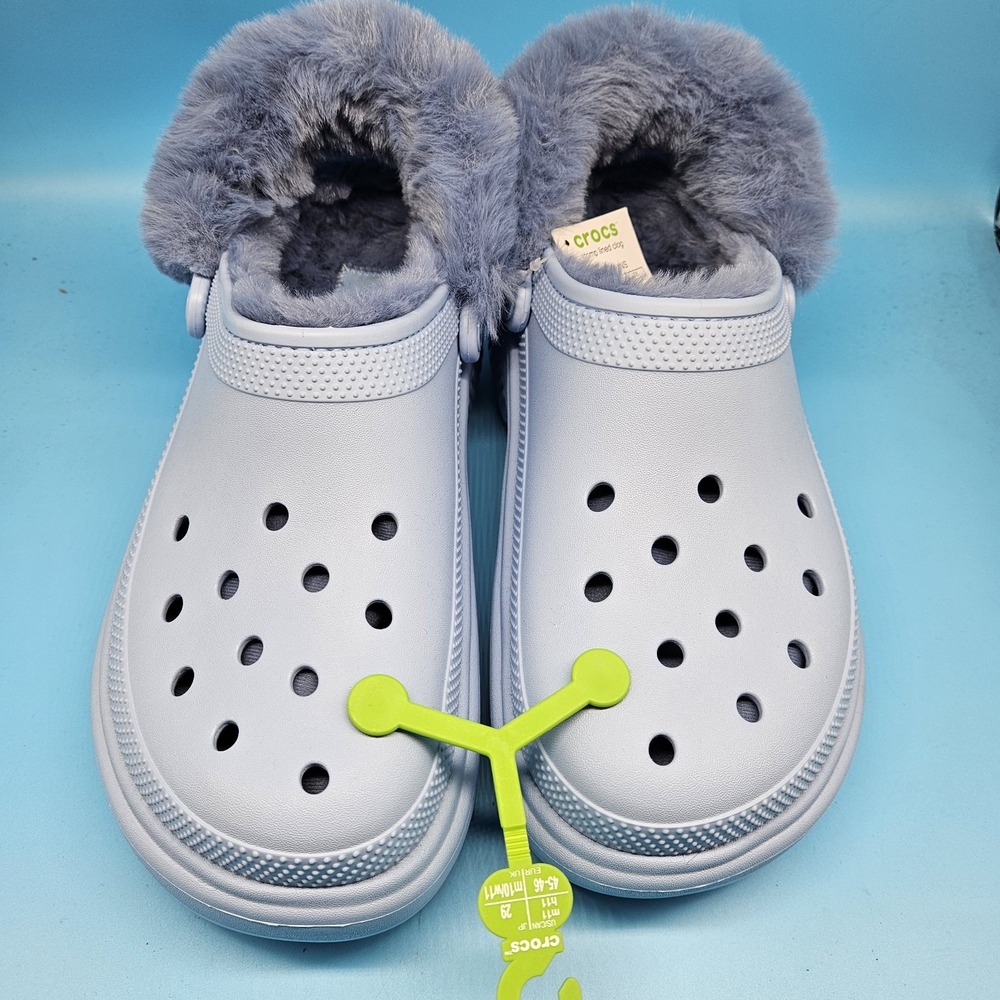 Crocs Stomp Lined Clogs Calcite Blue‎ Fuzzy Slip-On Chunky Shoes